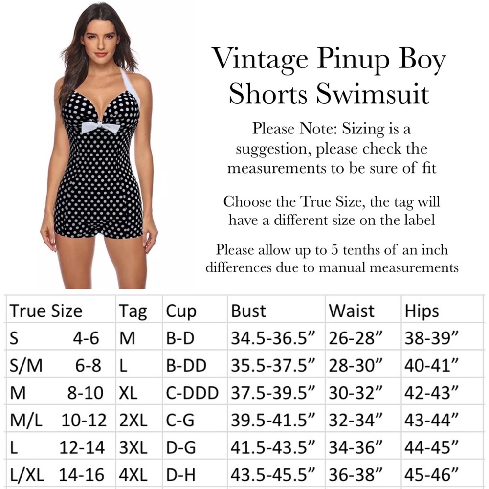 Vintage Pinup Black & White Polkadot Boy Shorts Swimsuit - Picture 14 of 14